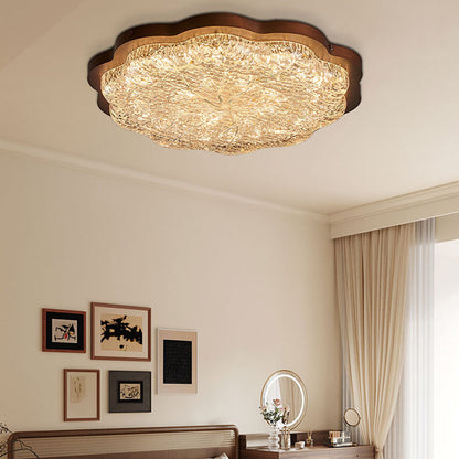 Contemporary Luxury Gold Foil Resin Flower Shade LED Flush Mount Ceiling Light For Living Room