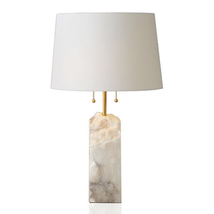 Modern Luxury Fabric Tapered Shade Raw White Alabaster Base 1-Light Table Lamp For Bedroom