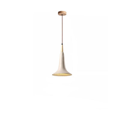 Traditional Japanese Solid Wood Concrete Trumpet Shade 1-Light Pendant Light For Living Room