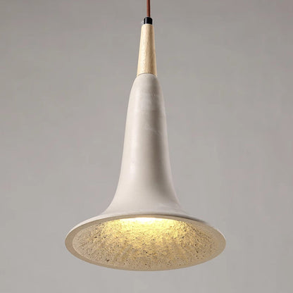 Traditional Japanese Solid Wood Concrete Trumpet Shade 1-Light Pendant Light For Living Room