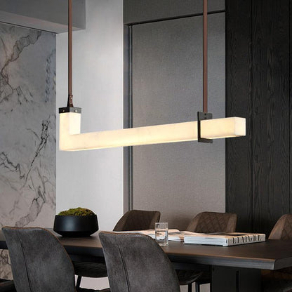 مصباح جزيرة LED عصري بسيط من النحاس المستقيم مع ظلال رخامية لغرفة المعيشة 