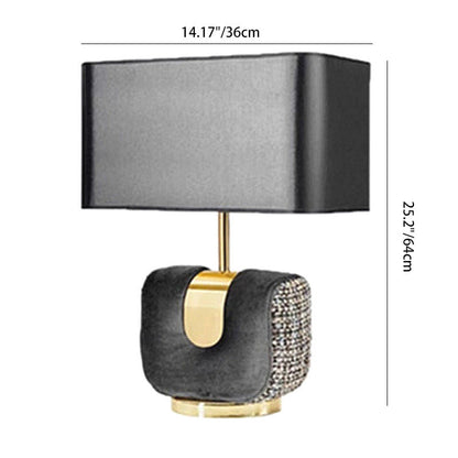 Modern Eclectic Fabric Square Shade Leather Iron 1-Light Table Lamp For Bedroom
