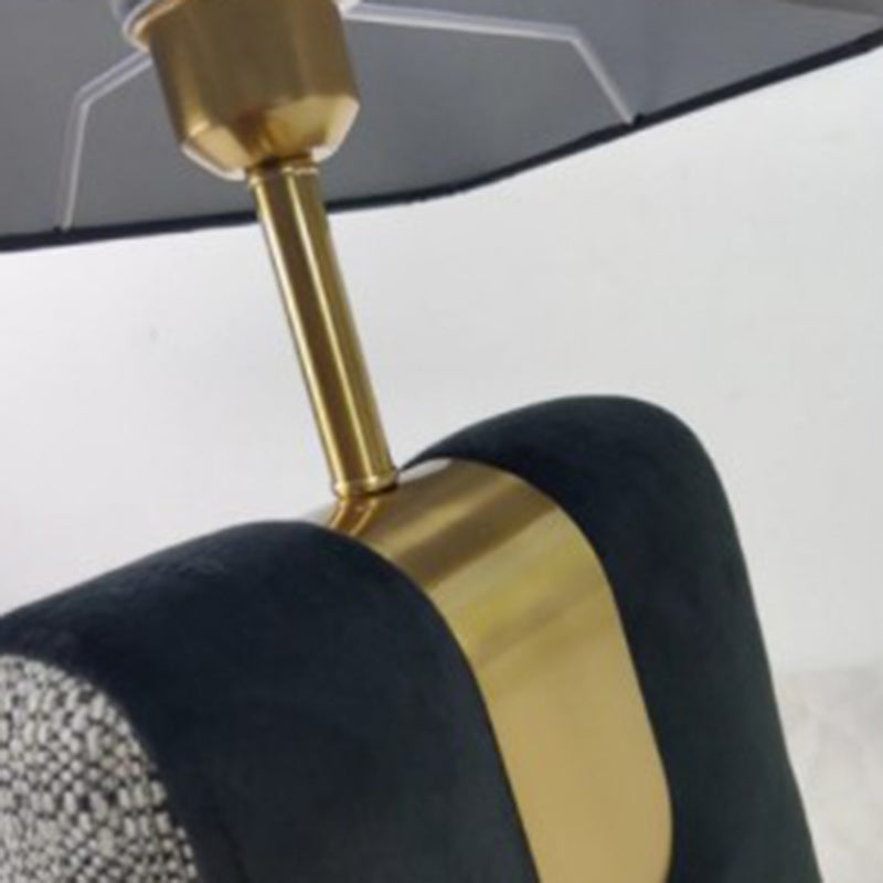 Modern Eclectic Fabric Square Shade Leather Iron 1-Light Table Lamp For Bedroom