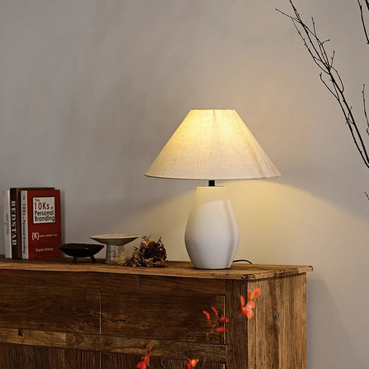 Traditional Vintage Fabric Tapered Shade Ceramic Bottle Base 1-Light Table Lamp For Bedroom
