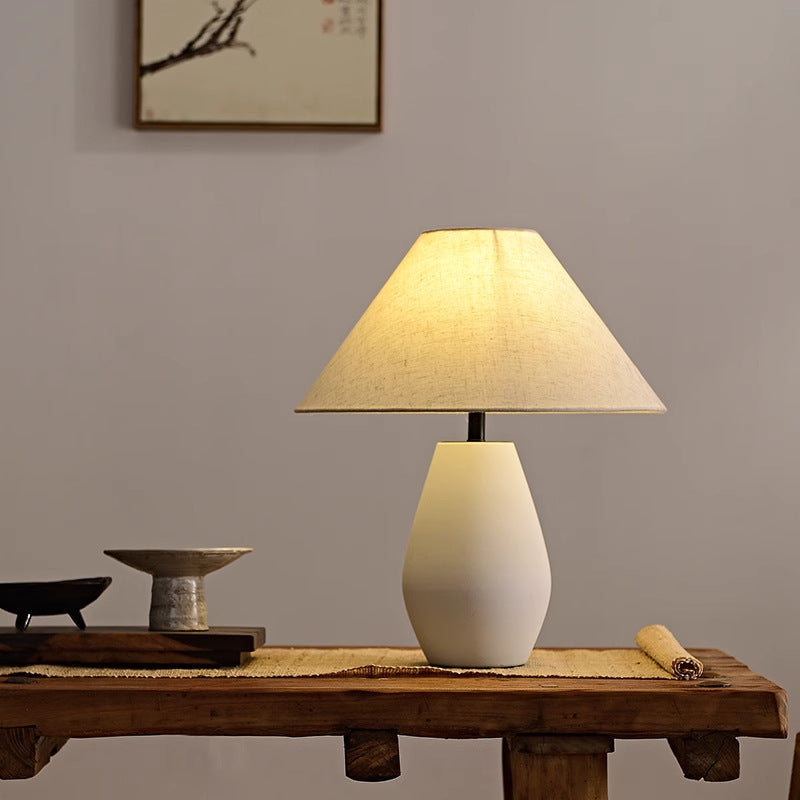 Traditional Vintage Fabric Tapered Shade Ceramic Bottle Base 1-Light Table Lamp For Bedroom