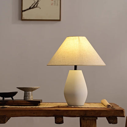 Traditional Vintage Fabric Tapered Shade Ceramic Bottle Base 1-Light Table Lamp For Bedroom