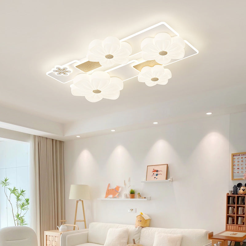 مصباح سقف LED بتصميم مستطيل من مادة البولي إيثيلين على شكل زهرة بتصميم عصري لغرفة المعيشة