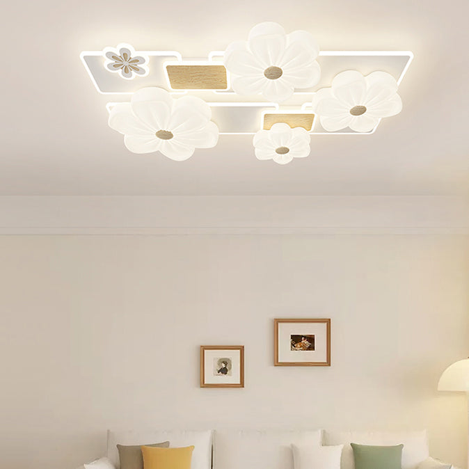 مصباح سقف LED بتصميم مستطيل من مادة البولي إيثيلين على شكل زهرة بتصميم عصري لغرفة المعيشة
