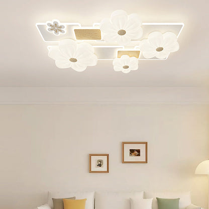 مصباح سقف LED بتصميم مستطيل من مادة البولي إيثيلين على شكل زهرة بتصميم عصري لغرفة المعيشة