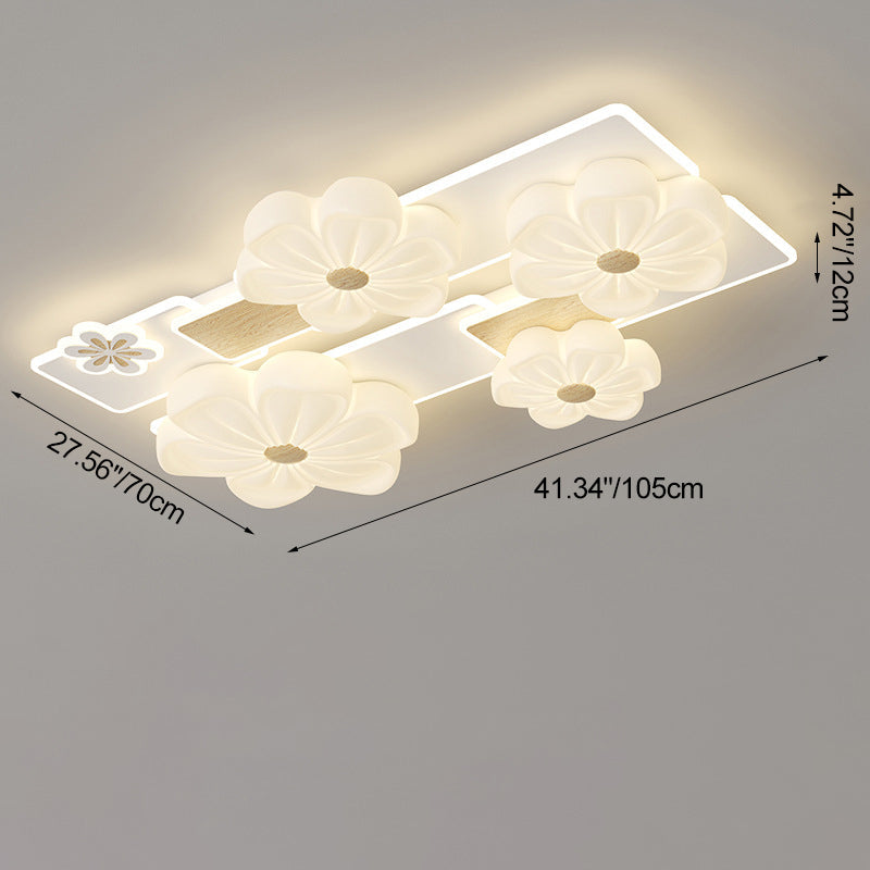 مصباح سقف LED بتصميم مستطيل من مادة البولي إيثيلين على شكل زهرة بتصميم عصري لغرفة المعيشة