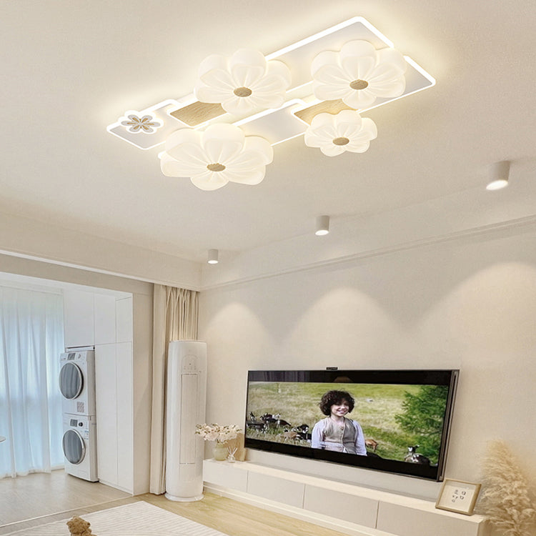 مصباح سقف LED بتصميم مستطيل من مادة البولي إيثيلين على شكل زهرة بتصميم عصري لغرفة المعيشة