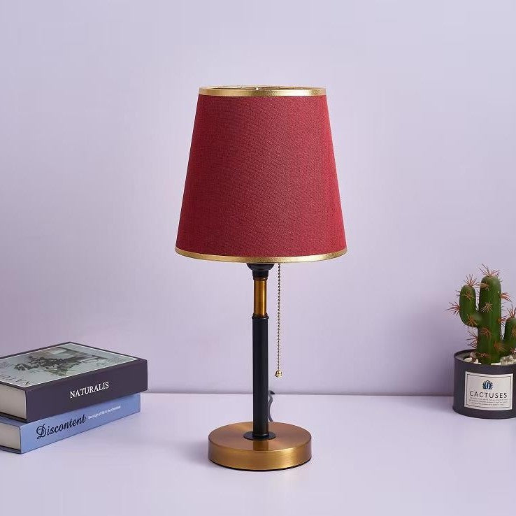 Contemporary Simplicity Fabric Round Shade Hardware 1-Light Table Lamp For Bedroom