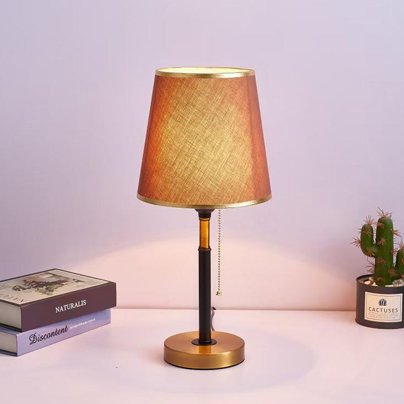 Contemporary Simplicity Fabric Round Shade Hardware 1-Light Table Lamp For Bedroom