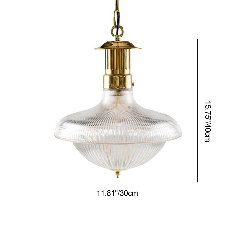 Contemporary Industrial Ribbed Glass Funnel Shade Iron 1-Light Pendant Light For Bedroom