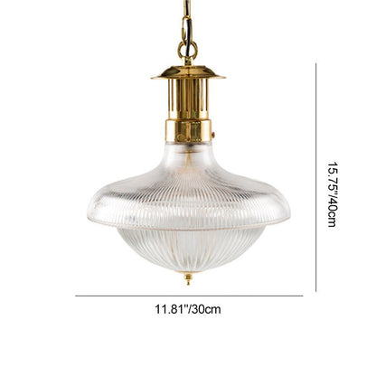 Contemporary Industrial Ribbed Glass Funnel Shade Iron 1-Light Pendant Light For Bedroom