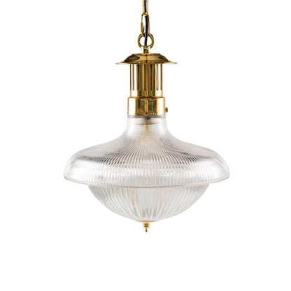 Contemporary Industrial Ribbed Glass Funnel Shade Iron 1-Light Pendant Light For Bedroom