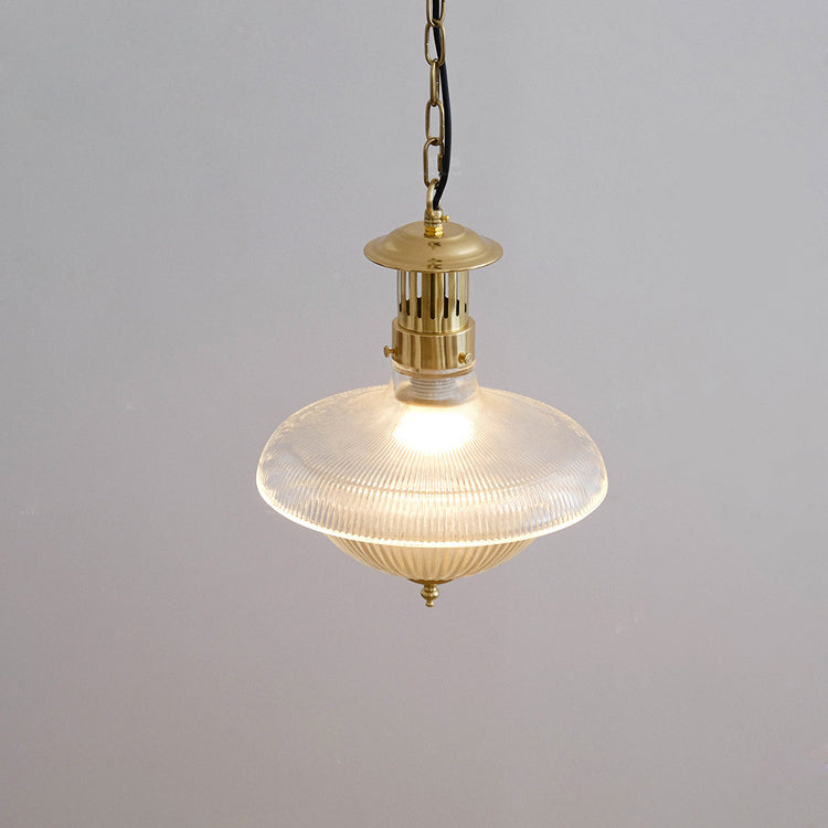 Contemporary Industrial Ribbed Glass Funnel Shade Iron 1-Light Pendant Light For Bedroom