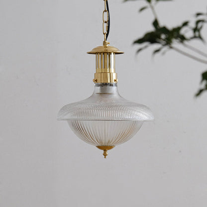 Contemporary Industrial Ribbed Glass Funnel Shade Iron 1-Light Pendant Light For Bedroom