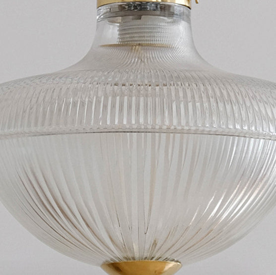 Contemporary Industrial Ribbed Glass Funnel Shade Iron 1-Light Pendant Light For Bedroom