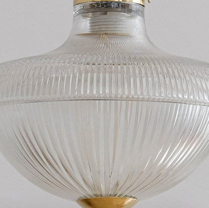 Contemporary Industrial Ribbed Glass Funnel Shade Iron 1-Light Pendant Light For Bedroom