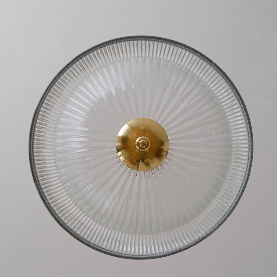 Contemporary Industrial Ribbed Glass Funnel Shade Iron 1-Light Pendant Light For Bedroom