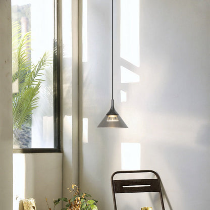 Contemporary Scandinavian Aluminum Acrylic Conical Shade Liftable LED Pendant Light For Living Room