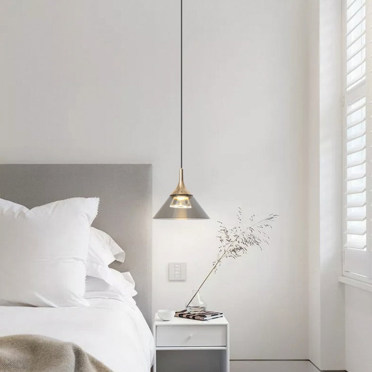 Contemporary Scandinavian Aluminum Acrylic Conical Shade Liftable LED Pendant Light For Living Room