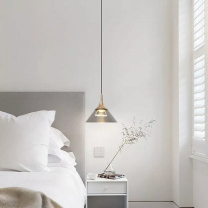 Contemporary Scandinavian Aluminum Acrylic Conical Shade Liftable LED Pendant Light For Living Room