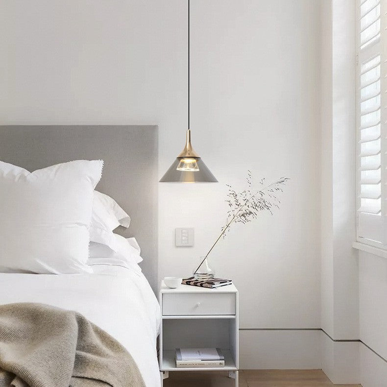 Contemporary Scandinavian Aluminum Acrylic Conical Shade Liftable LED Pendant Light For Living Room