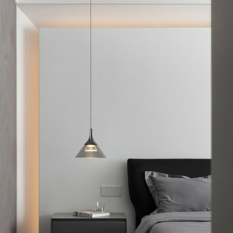 Contemporary Scandinavian Aluminum Acrylic Conical Shade Liftable LED Pendant Light For Living Room