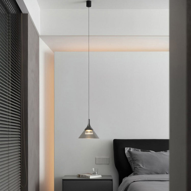 Contemporary Scandinavian Aluminum Acrylic Conical Shade Liftable LED Pendant Light For Living Room