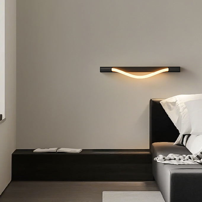 Modern Minimalist Arc Silicone Woven Fiber Strip Stainless Steel LED Wall Sconce Lamp For Bedroom
