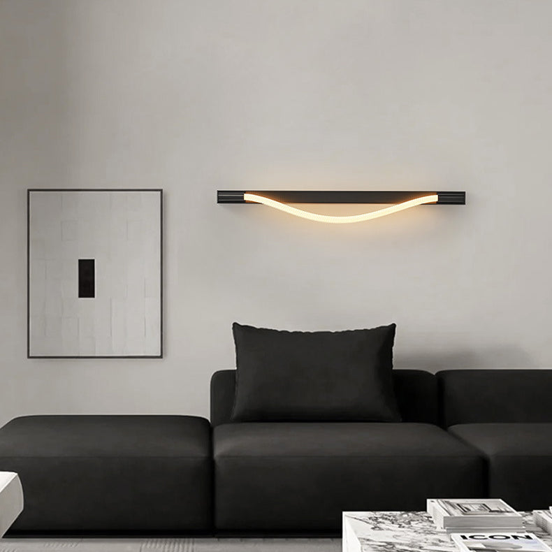 Modern Minimalist Arc Silicone Woven Fiber Strip Stainless Steel LED Wall Sconce Lamp For Bedroom