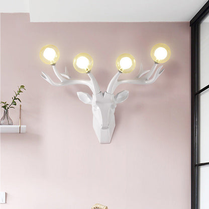 Contemporary Creative Resin Deer Antlers Glass Ball Shade Hardware 4-Light Wall Sconce Lamp For Living Room