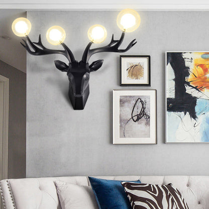 Contemporary Creative Resin Deer Antlers Glass Ball Shade Hardware 4-Light Wall Sconce Lamp For Living Room