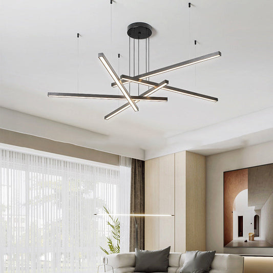 Contemporary Luxury Geometric Intersecting Long Strip Aluminum Acrylic LED Chandelier For Living Room
