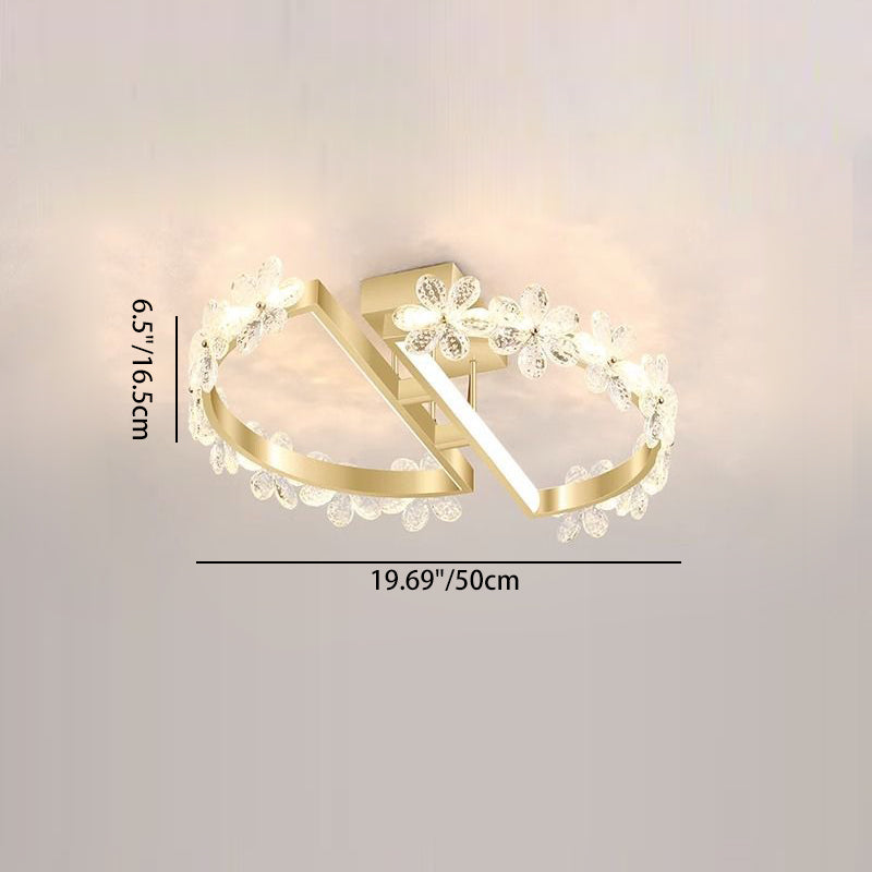 Contemporary Luxury Crystal Flower Decor Round Hardware LED Flush Mount Ceiling Light For Living Room