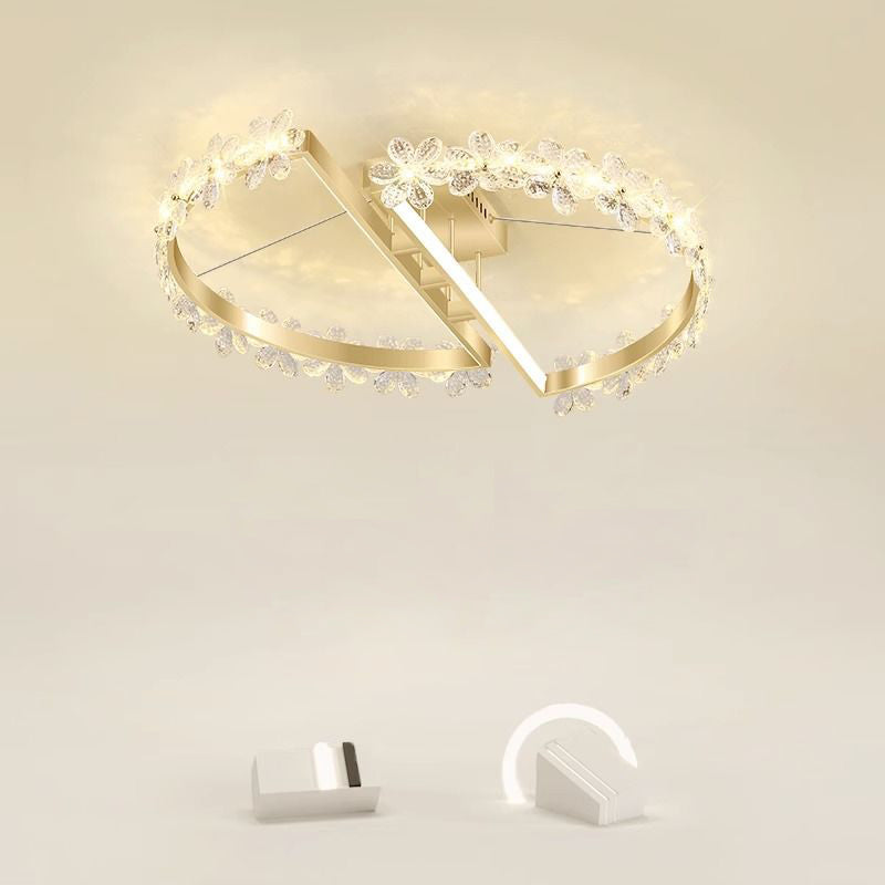 Contemporary Luxury Crystal Flower Decor Round Hardware LED Flush Mount Ceiling Light For Living Room