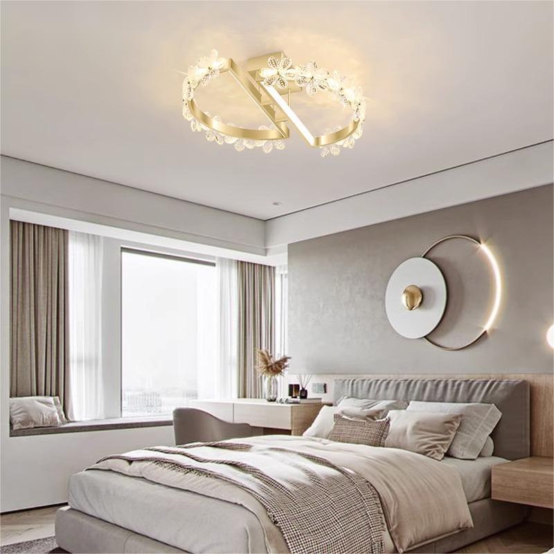 Contemporary Luxury Crystal Flower Decor Round Hardware LED Flush Mount Ceiling Light For Living Room