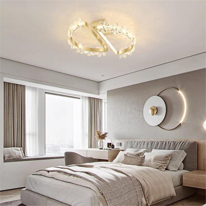 Contemporary Luxury Crystal Flower Decor Round Hardware LED Flush Mount Ceiling Light For Living Room