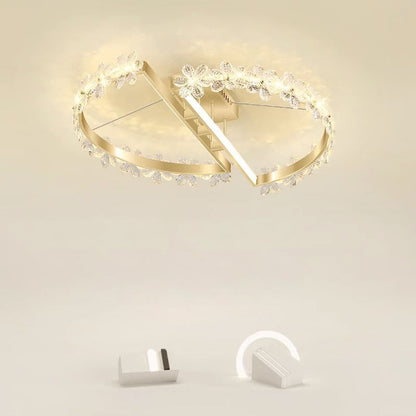 Contemporary Luxury Crystal Flower Decor Round Hardware LED Flush Mount Ceiling Light For Living Room