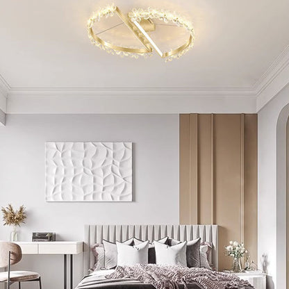 Contemporary Luxury Crystal Flower Decor Round Hardware LED Flush Mount Ceiling Light For Living Room