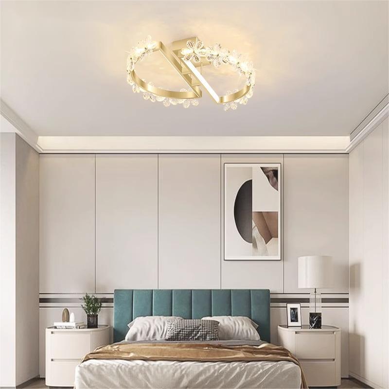 Contemporary Luxury Crystal Flower Decor Round Hardware LED Flush Mount Ceiling Light For Living Room