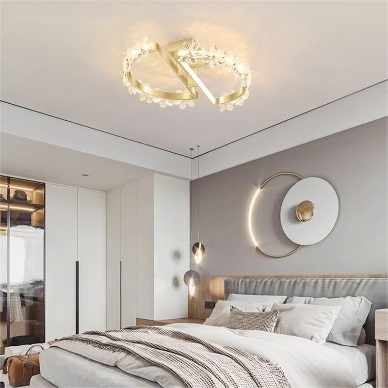 Contemporary Luxury Crystal Flower Decor Round Hardware LED Flush Mount Ceiling Light For Living Room