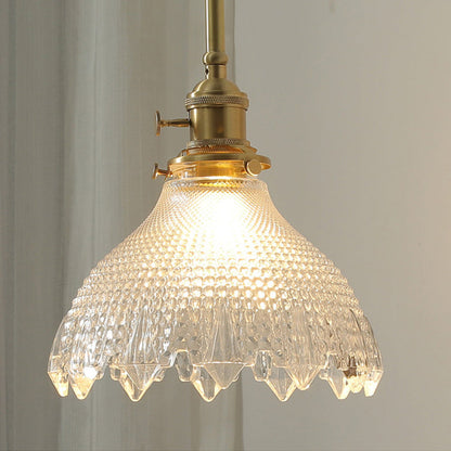 Traditional Vintage Walnut Wood Brass Flower Glass Shade 1-Light Wall Sconce Lamp For Living Room