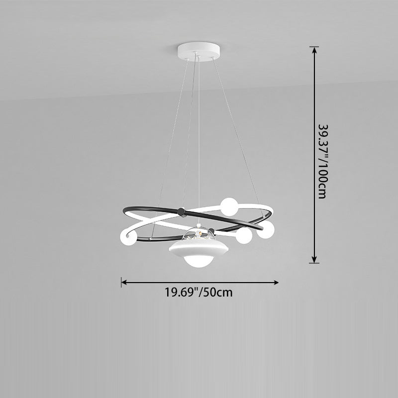 Contemporary Creative Crystal Planet Spacecraft Hardware Acrylic LED Pendant Light For Living Room
