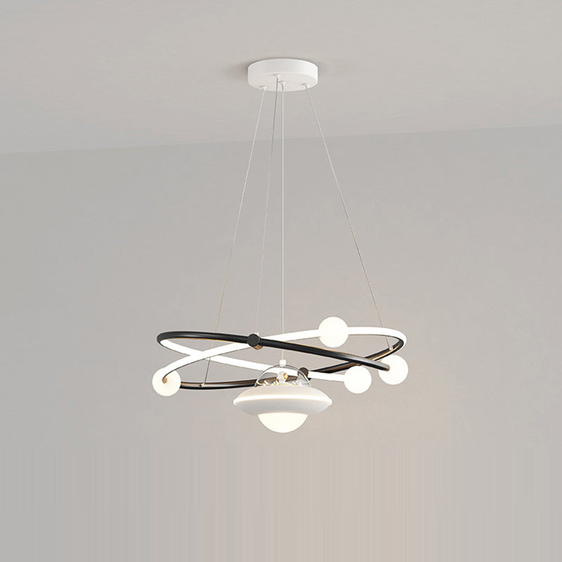 Contemporary Creative Crystal Planet Spacecraft Hardware Acrylic LED Pendant Light For Living Room