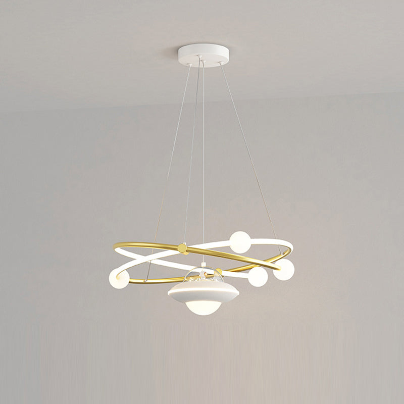 Contemporary Creative Crystal Planet Spacecraft Hardware Acrylic LED Pendant Light For Living Room