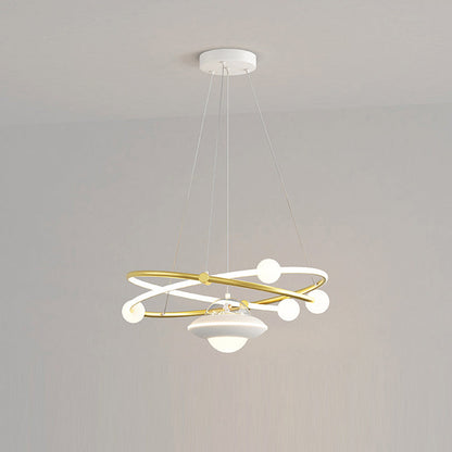 Contemporary Creative Crystal Planet Spacecraft Hardware Acrylic LED Pendant Light For Living Room