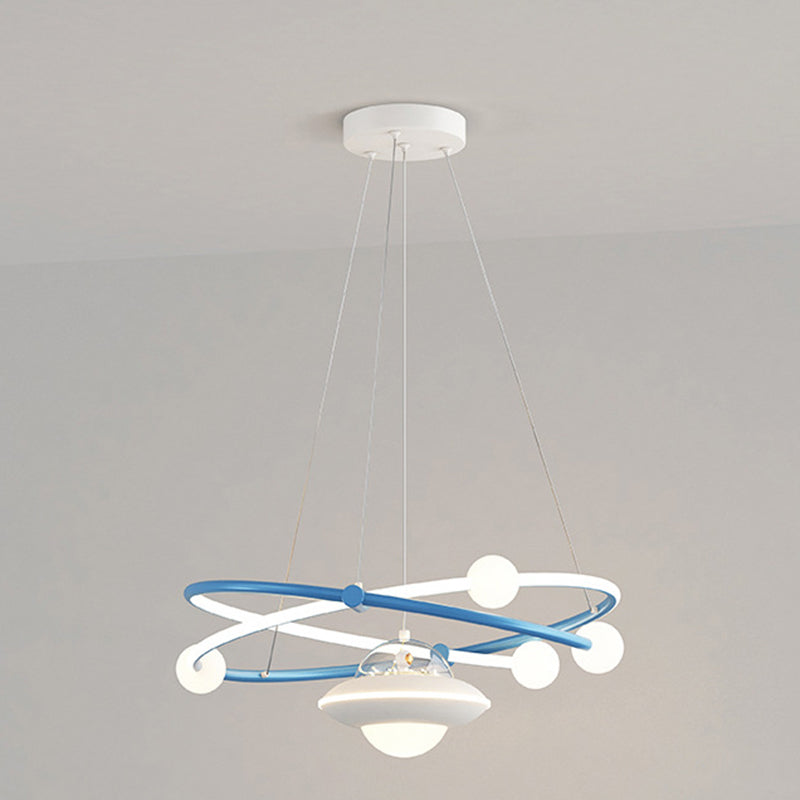 Contemporary Creative Crystal Planet Spacecraft Hardware Acrylic LED Pendant Light For Living Room